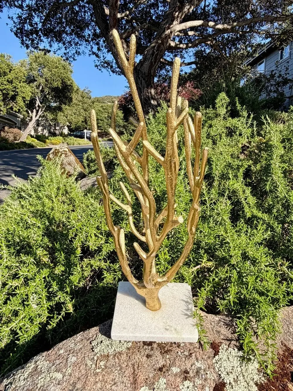 West Elm Gold Coral Jewelry Organizer Tree Stand Marble Base Coastal Decor Ocean